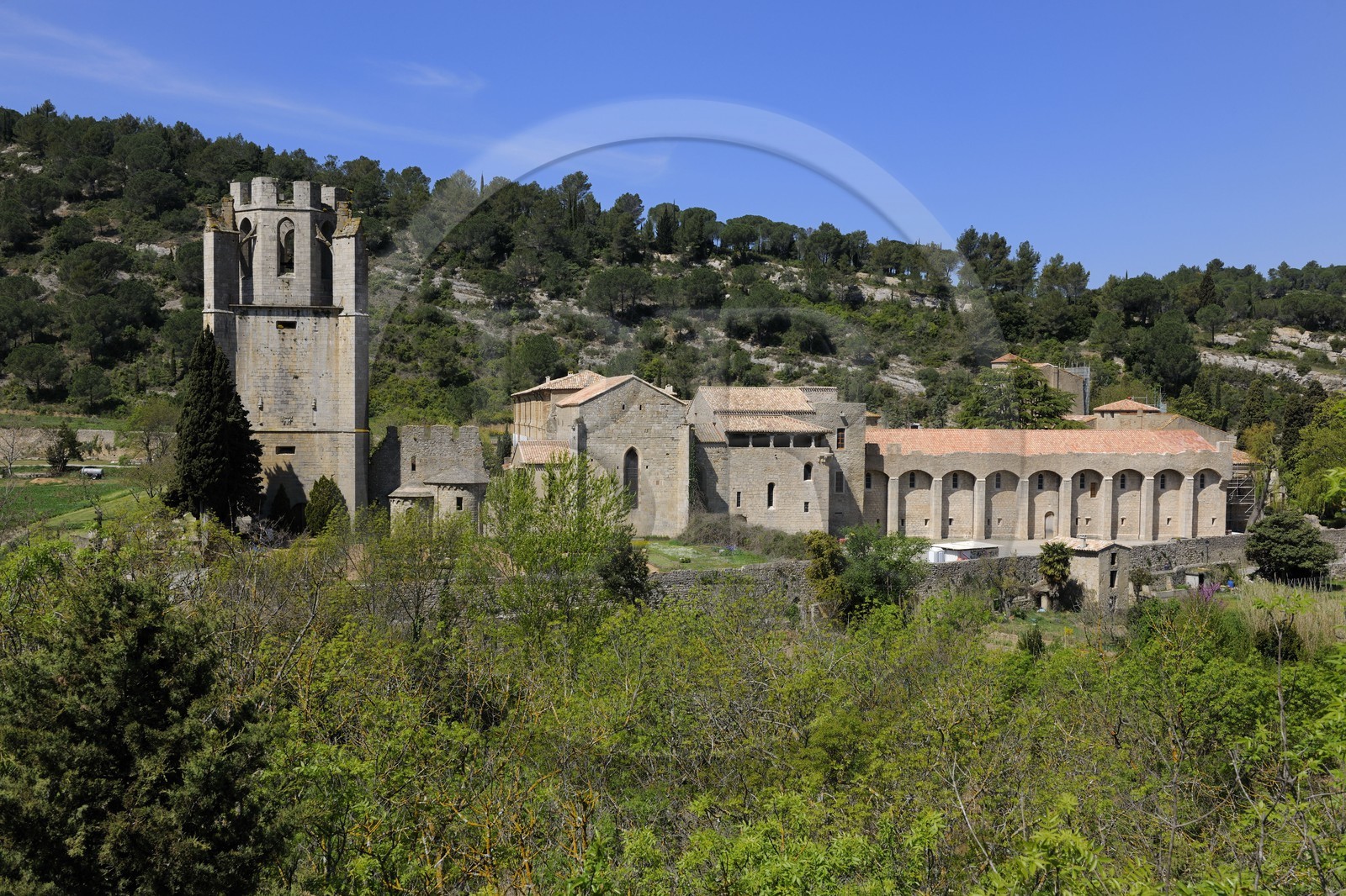 France, Aude (11), village de Lagrasse, labellisé Les Plus Beaux Villages de France, abbaye Sainte-Marie de Lagrasse