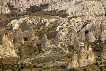 Turkey, Central Anatolia, Nevsehir Province, Cappadocia listed as World Heritage by UNESCO, Goreme Cave Church (aerial view)