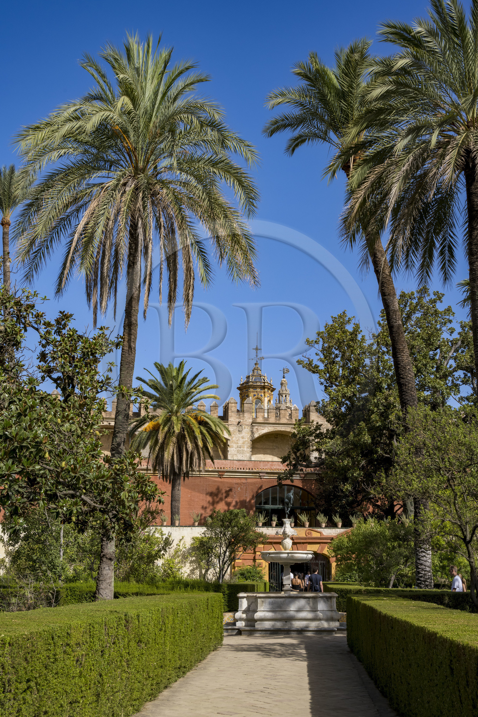 Espagne, Andalousie, Séville, Alcazar de Séville (Reales Alcazares de Sevilla), classé Patrimoine Mondial de l'UNESCO, Jardin des Dames (jardin de las Damas), fontaine de Neptune