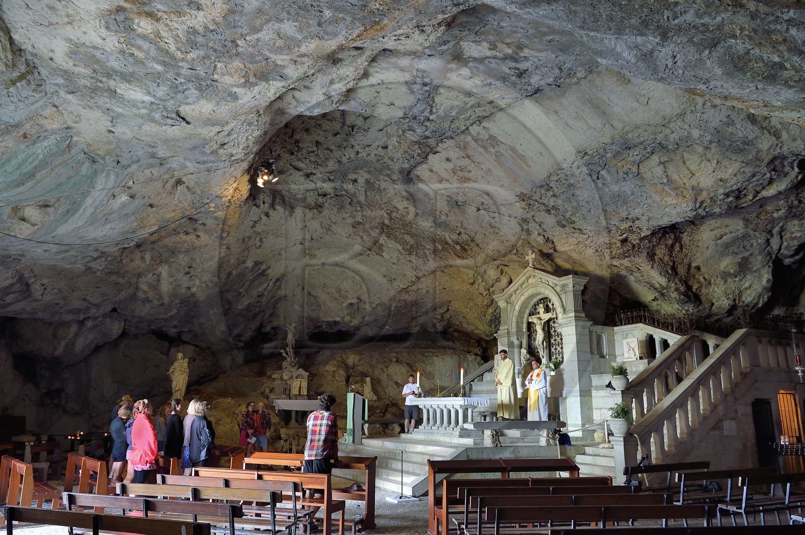 France, Var, Plan d'Aups Sainte Baume, Sainte Baume massif, religious office in the cave sanctuary of Sainte Marie-Madeleine (St. Mary Magdalene)