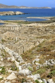 Greece, Cyclades islands, Delos, listed as World Heritage by UNESCO, the archaeological site of Delos, Apollo's Sanctuary, the most ancient city of the Aegean Sea, quarter of the Theatre