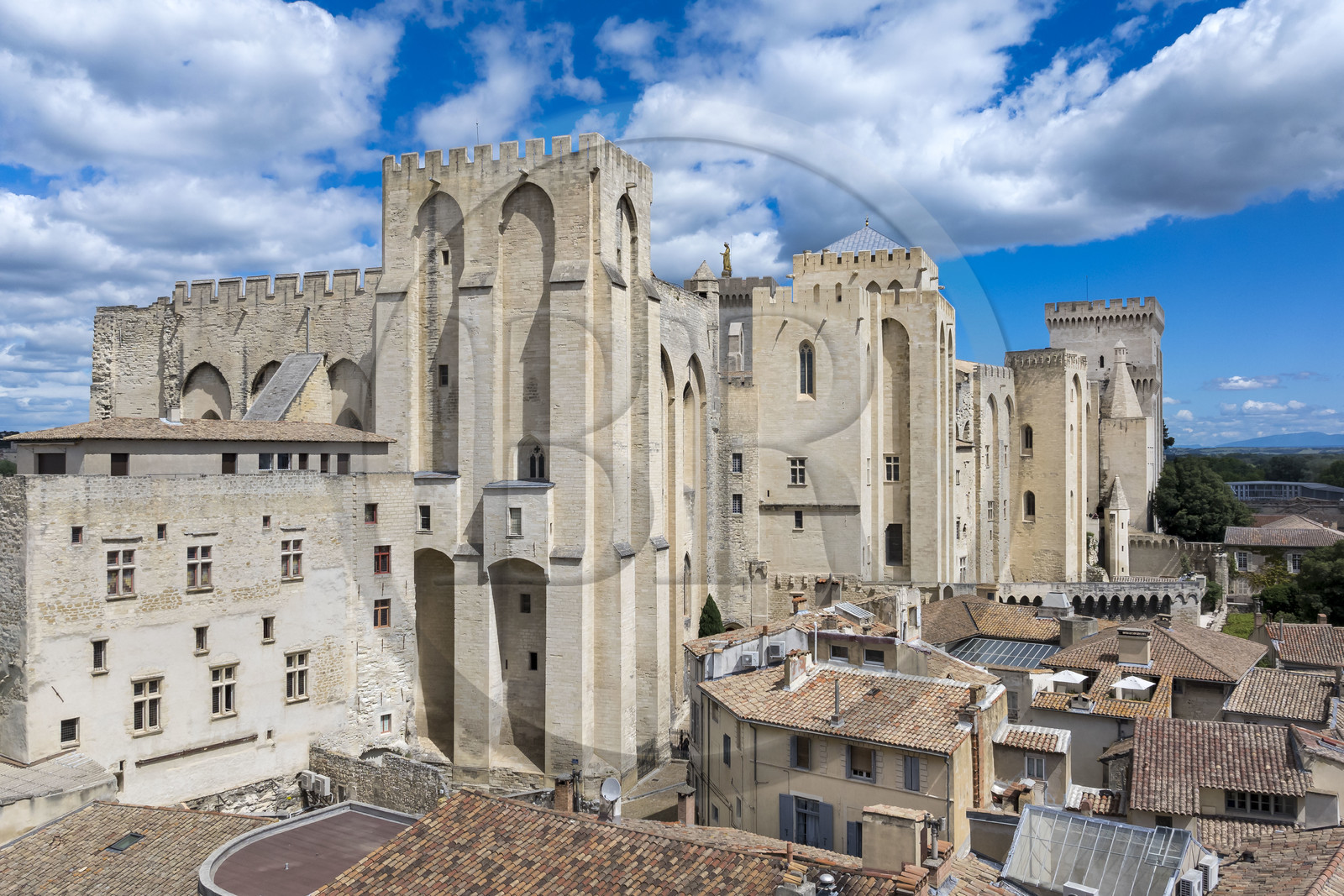 France, Vaucluse (84), Avignon, Palais des Papes classé Patrimoine mondial de l'UNESCO, la facade Sud-Est (vue aérienne)