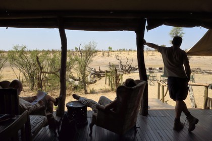 Zimbabwe, Matabeleland North Province, Hwange National Park, Somalisa Expedition Camp from African Bush Camps, the open lounge