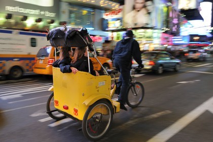 United States, New York, Manhattan, Theater district on Broadway Avenue, people Bicycle transporter.