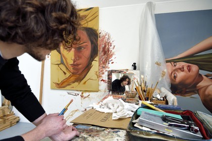 France, Paris, Saint Germain des Pres district, Ecole nationale superieure des Beaux-Arts (Fine Arts school), Chimay building in the former Hotel de Chimay, the 5th year student Kornel Zezula in the Tim Eitel workshop