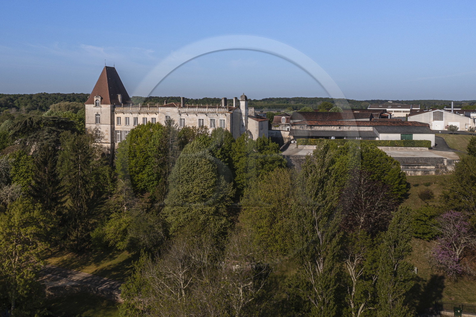 France, Charente (16), Bourg-Charente, le chateau de Bourg appartient à la famille Marnier-Lapostolle, elle y produit les liqueurs Grand Marnier (vue aérienne)