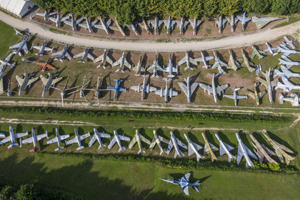 France, Cote d'Or, Climats terroirs of Burgundy listed as World Heritage by UNESCO, Côte de Beaune, Savigny-les-Beaune, the castle with museums and collections of fighter planes, Abarth racing cars, motorcycles, straddle tractors, models, fire trucks (aerial view)