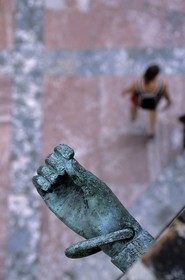 France, Pyrenees Orientales, Perpignan, Town hall, bronze arms coming out of the walls representing the city consuls