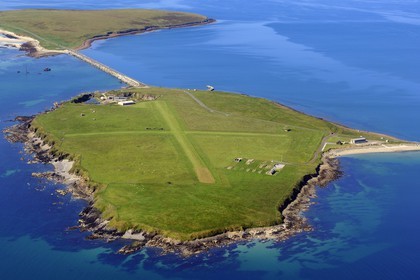 Royaume-Uni, Ecosse, Iles Orcades, aerodrome sur l'Ile de Lambholm(vue aérienne)