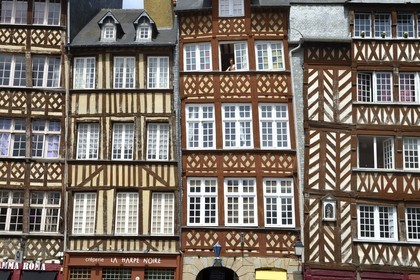 France, Ille-et-Vilaine, Rennes, the Champ Jacquet square is lined with seventeenth century half timbered houses