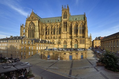 France, Moselle, Metz, Saint Etienne (Saint Stephen) cathedral in pierre de Jaumont (stone of Jaumont), North West facade