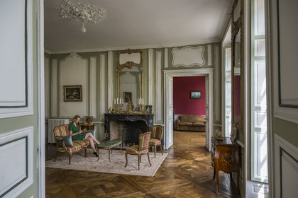 France, Loire Atlantique, Nantes, shipowner's house, choreographer Morgane Vidal in her apartment with Versailles style parquet floors at 10 Quai Turenne on the former Ile Feydeau, having undergone very few transformations and dated 1755-56