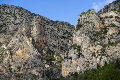 France, Alpes de Haute Provence, Parc Naturel Régional du Verdon, village of Moustiers Sainte Marie, labelled Les Plus Beaux Villages de France (The Most Beautiful Villages of France), Notre Dame de Beauvoir chapel