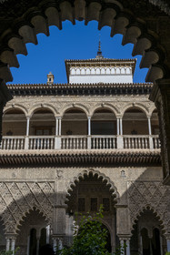 Espagne, Andalousie, Séville, Alcazar de Séville (Reales Alcazares de Sevilla), classé Patrimoine Mondial de l'UNESCO, Mudejar Palace or Palace of Pedro I, la Cour des Demoiselles (Patio de las Doncellas)