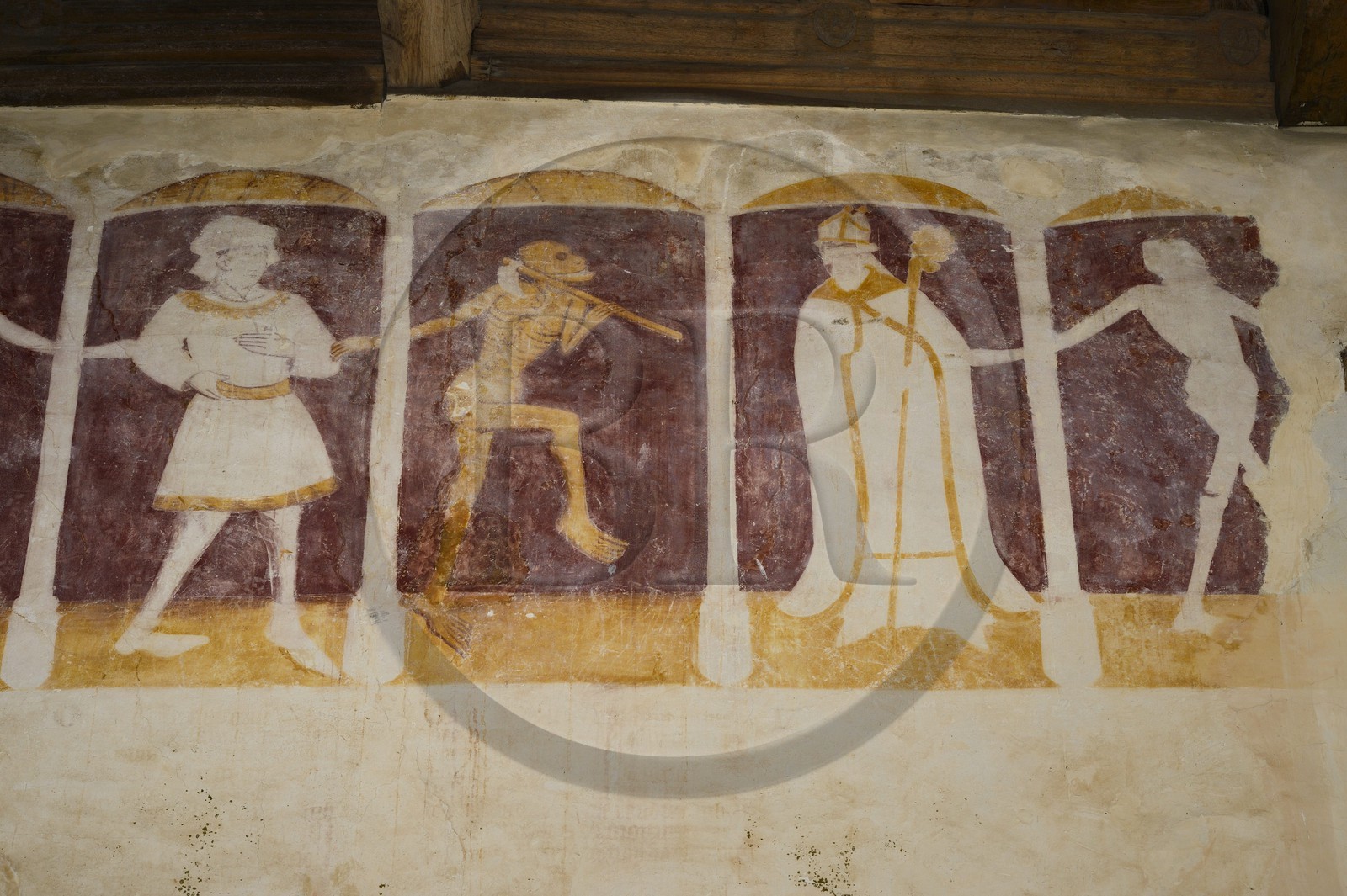 France, Côtes-d'Armor (22), Plouha, chapelle de Kermaria an Iskuit, fresque de la Danse macabre de la fin du XVème siècle