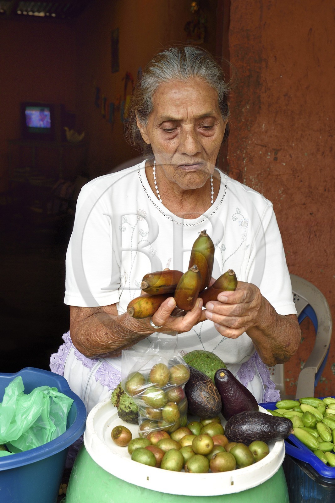 Nicaragua, Masaya, Catarina, fruits and vegetables saleswoman