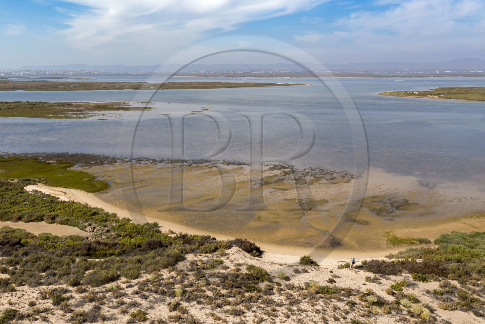 Portugal, Algarve, Parc naturel de la Ria Formosa, Faro, Ile de Barreta ou Deserta (Ilha da Barretta ou Deserta)(vue aérienne)