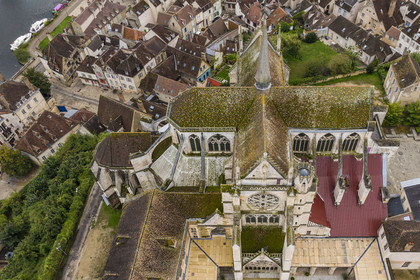 France, Yonne, Auxerre, Saint Germain Abbey overlooking the Marine district (aerial view)