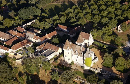 France, Dordogne, private castle of the Milandes beside the Dordogne river (aerial view). Ask for permission before publishing.