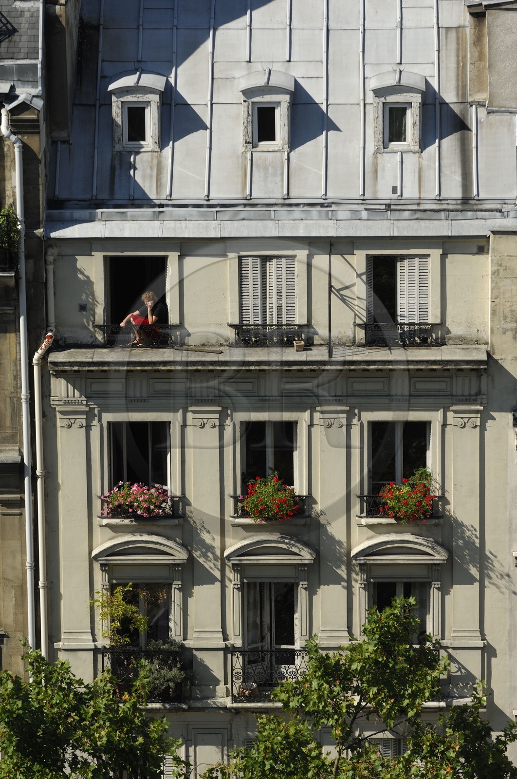 France, Paris (75), quartier de Beaubourg, facade d'immeuble
