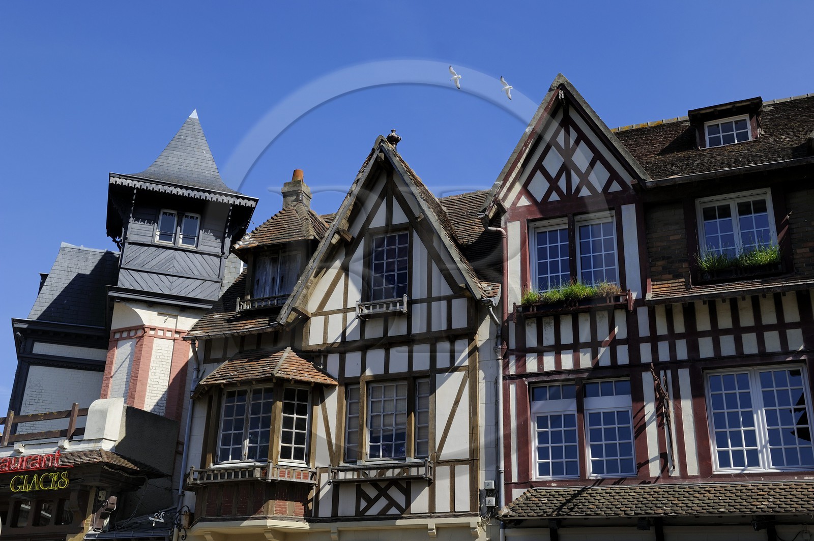 France, Calvados (14), Pays d'Auge, Deauville, maisons à pans de bois rue Eugene Colas