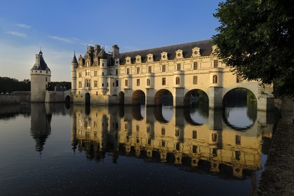 France, Indre et Loire, Chateau de Chenonceau of Renaissance style built between 1513 and 1522 on Cher River banks and the tour des Marques