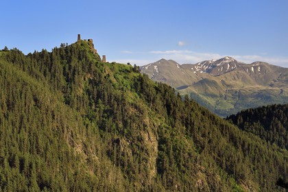 Georgia, Kakheti, Tusheti National Park, Omalo, the fortress of Keselo in Zemo (upper) Omalo served as a refuge for locals in wartime, medieval fortified towers