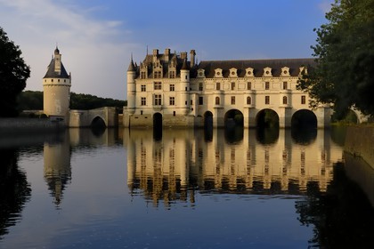 France, Indre et Loire, Chateau de Chenonceau of Renaissance style built between 1513 and 1522 on Cher River banks and the tour des Marques
