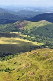 France, Puy de Dome, Parc Naturel Régional des Volcans d'Auvergne (regional nature park of Auvergne volcanoes), Chaine des Puys listed as World heritage by UNESCO, the Traversin and the path leading to the Puy Pariou crater