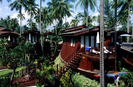 Thaïlande, golfe de Siam, île de Ko Samui, les chambres bateau de l' hôtel Impérial Boat House