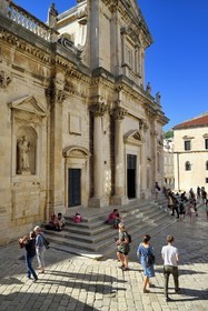 Croatia, Dalmatia, Dalmatian coast, Dubrovnik, Historic Centre listed as World Heritage by UNESCO, and right Saint Ignatius Church