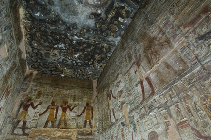 Egypte, Haute Egypte, Nubie, Lac Nasser, site d'Amada, temple d'Amon, le pharaon Thoutmosis III vénérant le dieu Amon