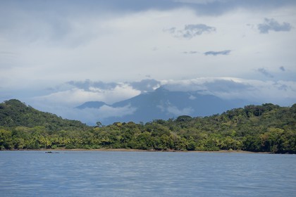Panama, Chiriqui province, Gulf of Chiriqui National Marine Park, the pacific coast at Boca Chica and the Baru Volcano in the background