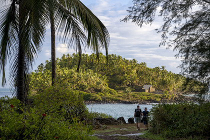 France, French Guiana, Kourou, Salvation Islands (Iles du Salut), Devil's Island seen from Royal island, the hut served as a prison for Alfred Dreyfus from April 13, 1895 to June 9, 1899