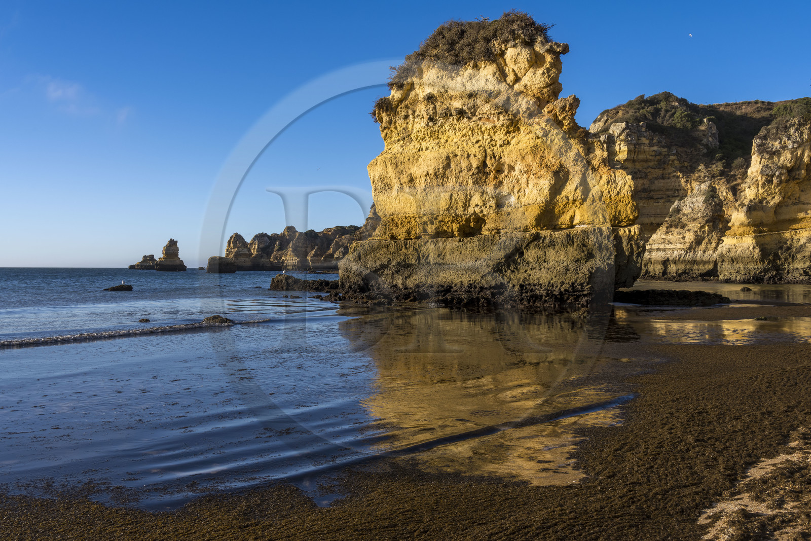 Portugal, Algarve, Lagos, la plage de Praia Dona Ana bordée par des falaises escarpées