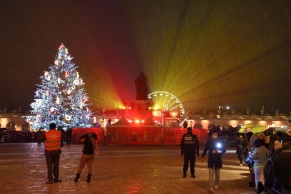 France, Meurthe-et-Moselle, Nancy, place Stanislas (former Place Royale) under the rain during the feast of Saint-Nicolas, listed as World Heritage by UNESCO