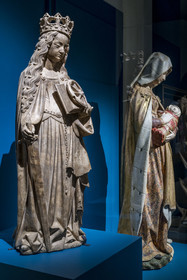 France, Saone et Loire, Autun, Rolin Museum, exhibition of masterpieces at the Natural History Museum during the works, statue of Saint Catherine attributed to Jean de la Huerta or Antoine le Moiturier (15th century), alabaster