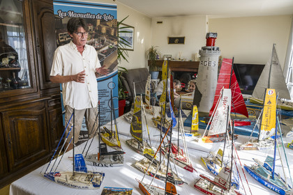 France, Vendee, Vairé next to Les Sables d'Olonne, the self-taught model maker Laurent Quillou known as Lolo who notably manufactures IMOCA replicas with calendars