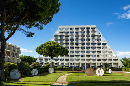 France, Herault, La Grande-Motte, labeled 20th century heritage, Fiji building by architect André Malrait and sculptures by artist Albert Marchais