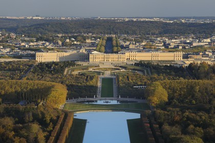 France, Yvelines, Chateau de Versailles Park, listed as World Heritage by UNESCO, the Grand Canal (aerial view)
