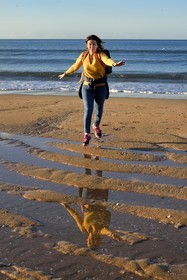 France, Calvados (14), Pays d'Auge, la côte Fleurie, Cabourg, promenade sur la plage de la station balnéaire