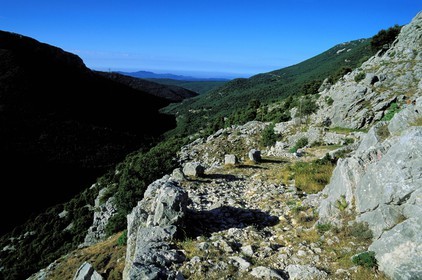 France, Alpes Maritimes, authentic Route Napoleon overhanging the Gorges of the sources of the Siagne