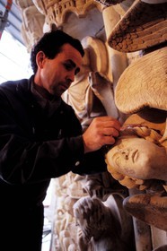 France, Paris, installation of anti pigeon electric systems on the statues (Sertep Company)