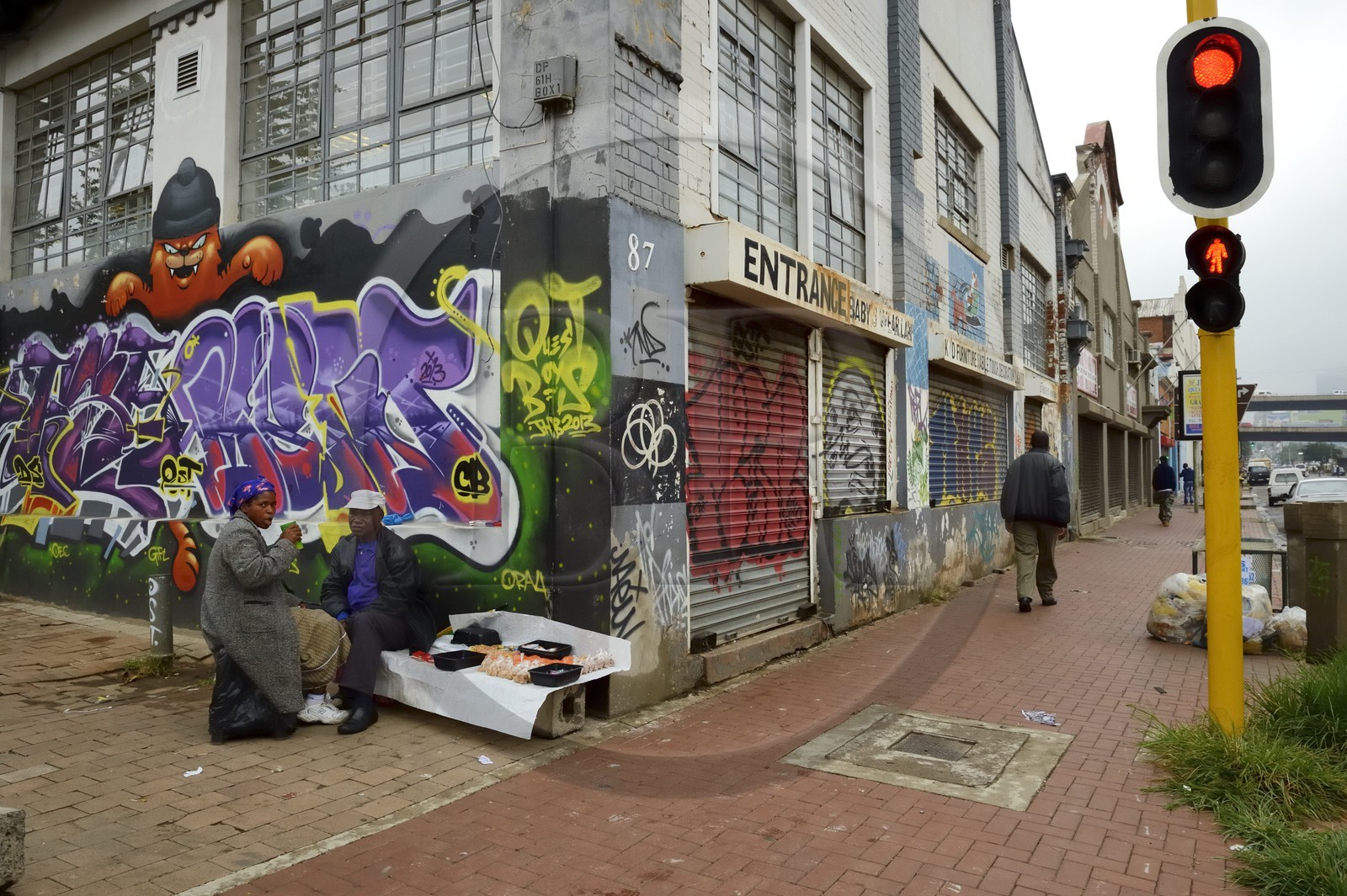 Afrique du Sud, province de Gauteng, Johannesburg, CBD (Central Business District), Newtown, peintures murales sur les murs des entrepots sous l'autoroute M1 De villiers Graaff motorway