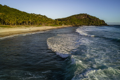 France, Ile de la Reunion, la côte à Petite-Ile et la plage de grand-Anse au pied de piton Grande-Anse (vue aérienne)
