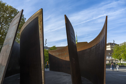 Switzerland, Basel, Theaterplatz, Intersection steel sculpture by Richard Serra