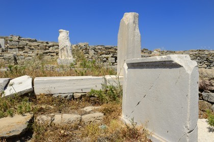Greece, Cyclades islands, Delos, listed as World Heritage by UNESCO, the archaeological site of Delos, Apollo's Sanctuary, the most ancient city of the Aegean Sea, hall of the Poseidoniasts of Beirut