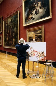 France, Paris (75), musée du Louvre (grande galerie), les peintres sont à nouveau autorisés à travailler dans l' enceinte du musée