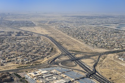 United Arab Emirates, Dubai, motorway junction (aerial view)