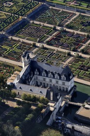 France, Indre et Loire, Loire Valley listed as World Heritage by UNESCO, the castle and gardens of Villandry (owners Henri and Angelique Carvallo) (aerial view)
